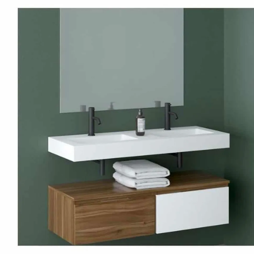 Encimera Suspendida SolidCoat Surface Quadra Textura Silken 2 Senos Blanco – Baños10