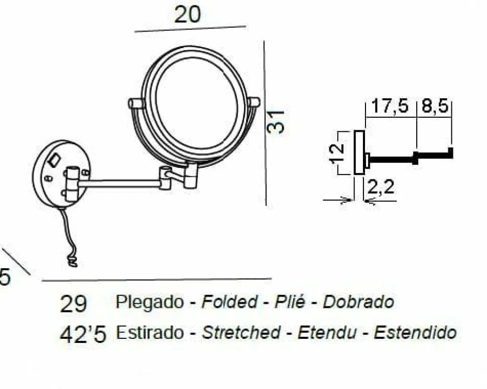 Espejo Aumento 5X Pared Negro Mate Modelo Combis – 6348081 – Manillons Torrent