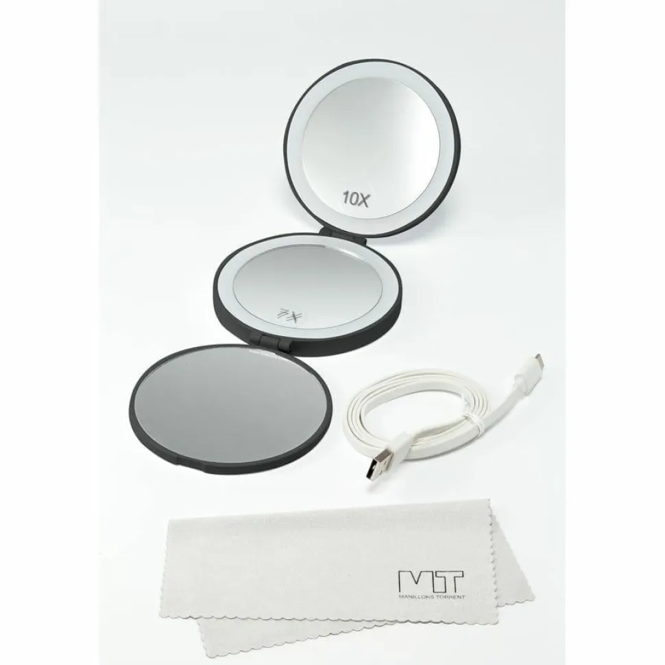 Espejo De Mano Con Doble Aumento Y 2 Tipos De Luz – Negro Modelo Combis – 1347081 – Manillons Torrent