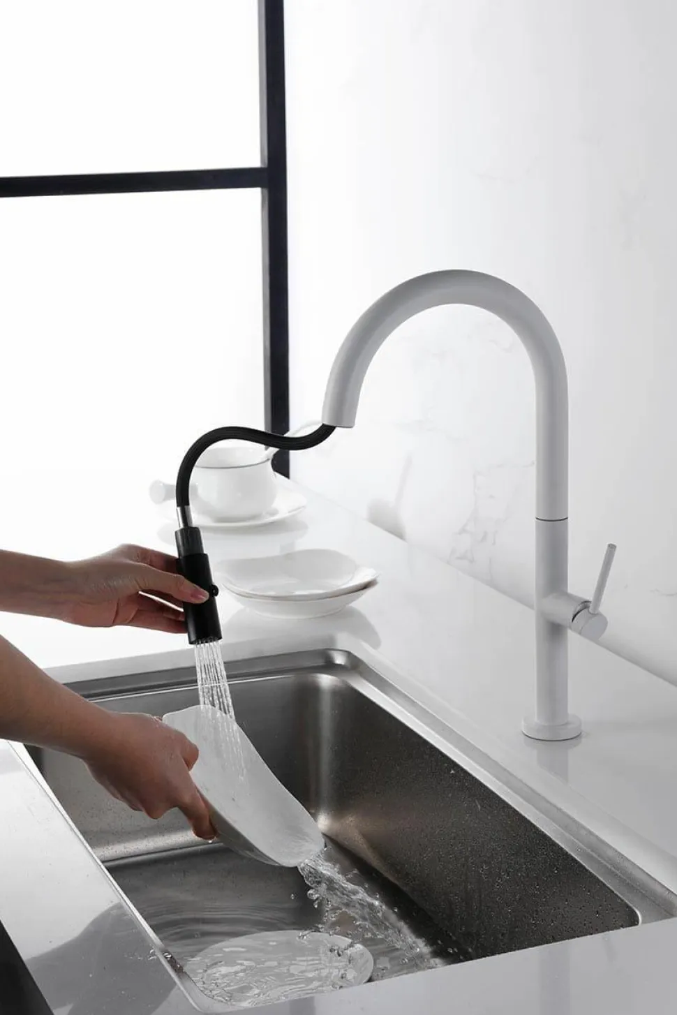 Grifería De Cocina Extraíble Samoa Blanco Mate – GCE017/BL – Imex