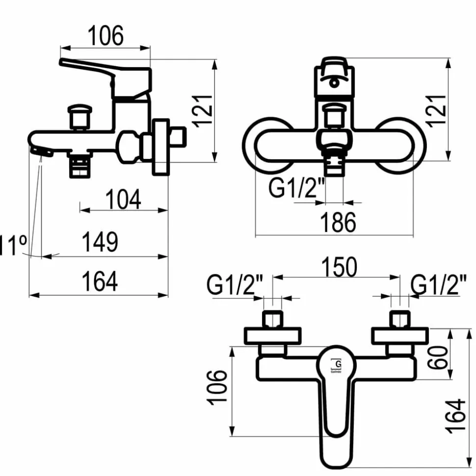 Grifo De Baño-ducha Cónico Con Accesorios – 7171000 – Galindo