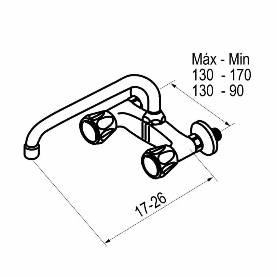 Grifo De Cocina Bimando De Pared Elipse Caño Tubo 16 Cm – 3834100 – Galindo