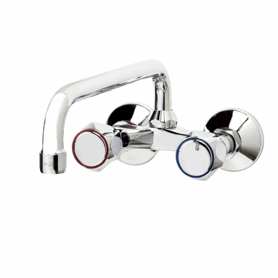 Grifo De Cocina Bimando De Pared Caño Recto Elipse Caño Tubo 16 Cm – 3833100 – Galindo