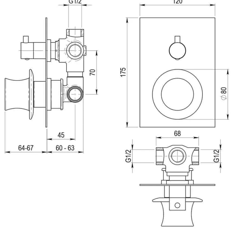 Grifo De Ducha De Empotrable 3 Vías – Chap – Galindo – 8837200