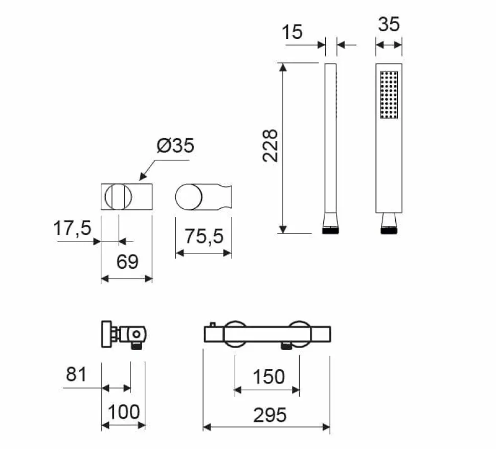 Grifo De Ducha Termostatica Con Soporte Oro Cepillado – Yanet YN31F 36 – Kassandra