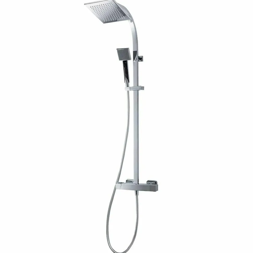 Grifo De Ducha Termostática Con Columna Nitro Plus Negro Rociador 300 Mm Inox, Flexo Pvc Y Maneral – 110049302 – Galindo – LuxCover