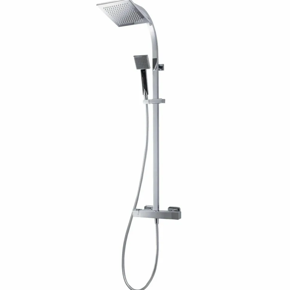 Grifo De Ducha Termostática Con Columna Nitro Plus Negro Rociador 300 Mm Inox, Flexo Pvc Y Maneral – 110049302 – Galindo – LuxCover