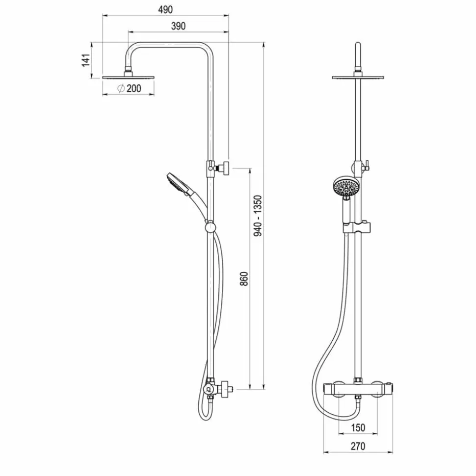 Grifo De Ducha Termostática Con Columna Pysa Rociador 250 Mm – 50049302 – Galindo