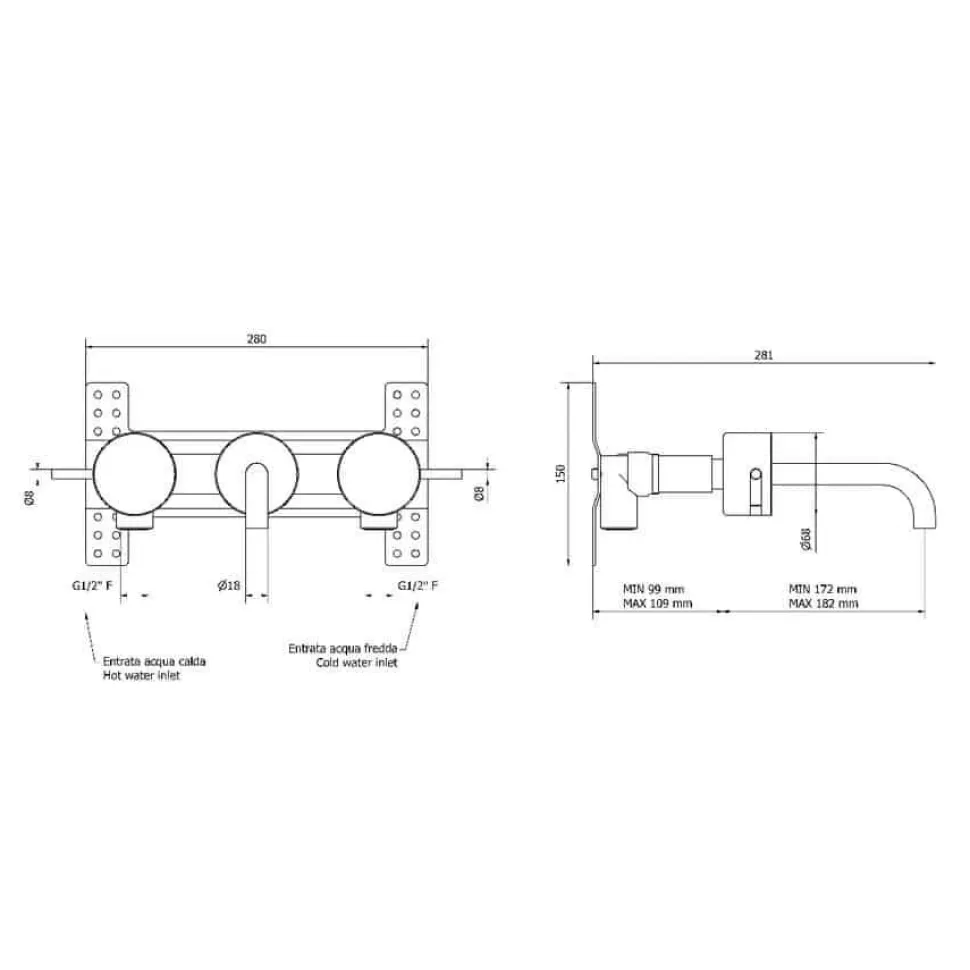 Grifo De Lavabo Mural Marquina – Mármol – Griferías Galindo – 7795716