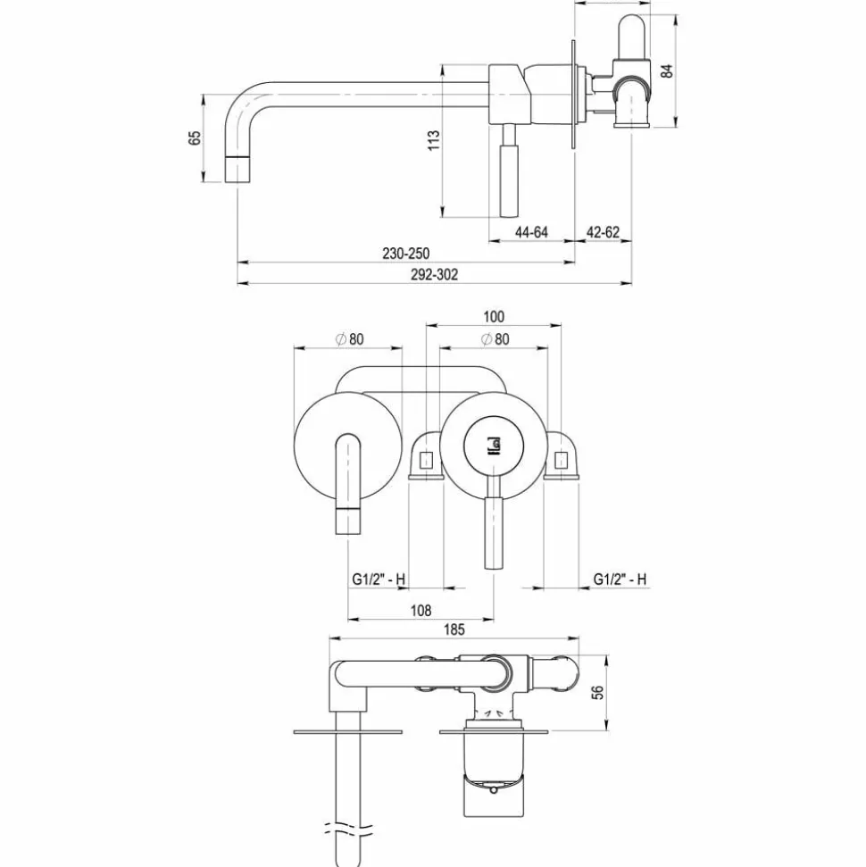 Grifo De Lavabo Mural Theo City Sin Placa Negro – 8655616 – Galindo – LuxCover