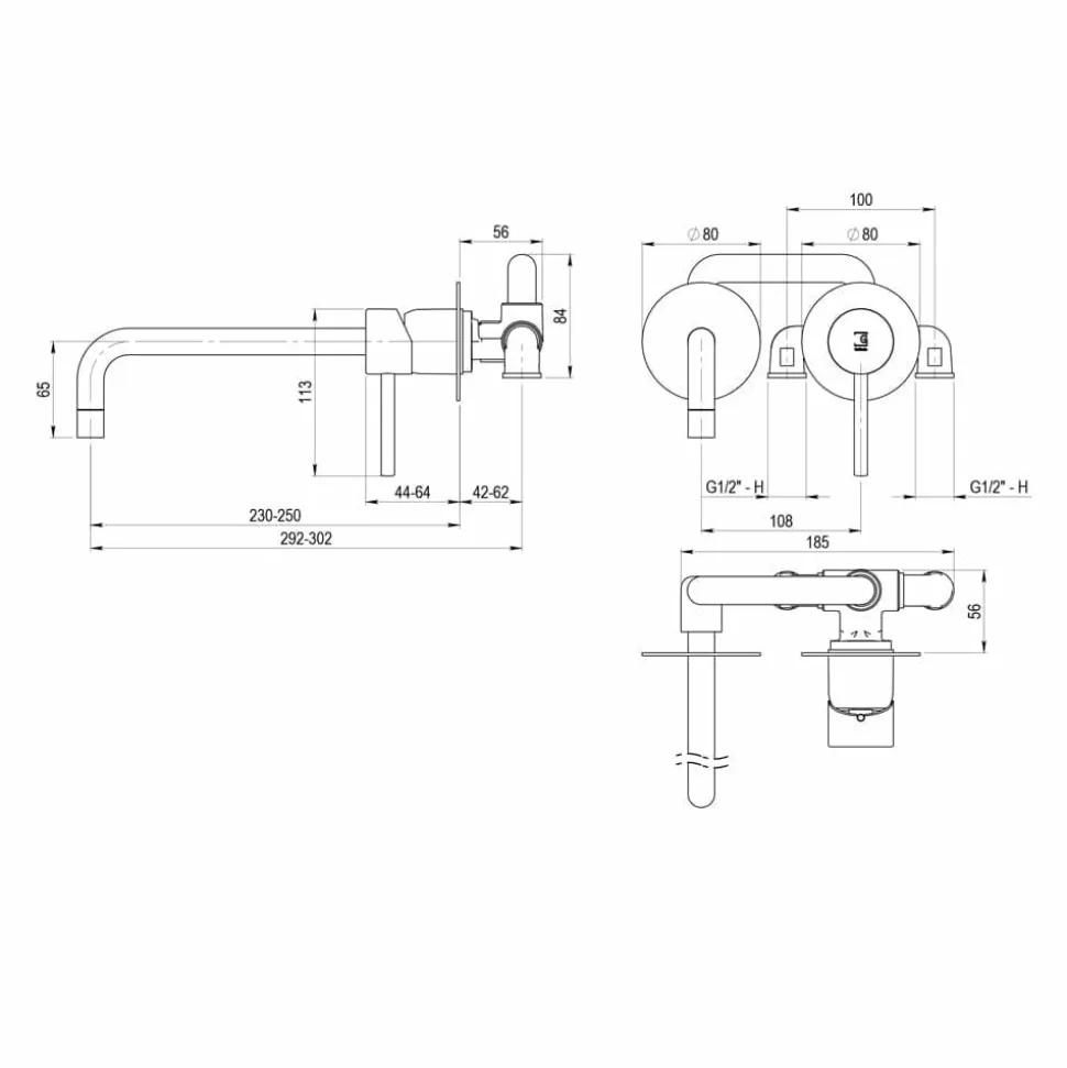 Grifo De Lavabo Mural Theo Dark Cromo – 8635600 – Galindo