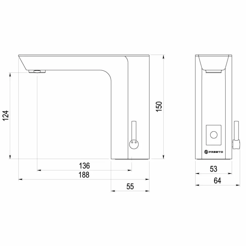 Grifo Electrónico Lavabo Mezclador Repisa Accionamiento Mediante Sensor PRESTO XT Elec LM Pila Blanco – P1178100 – Presto Iberica