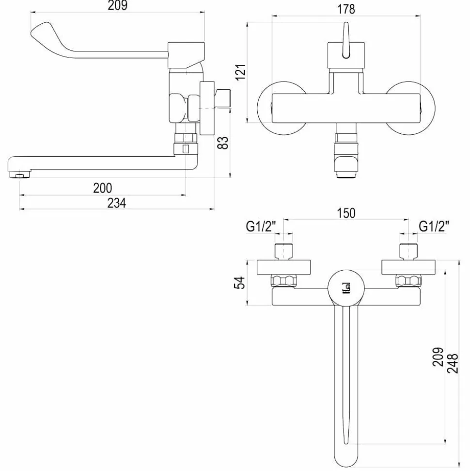 Grifo Gerontológico Lavabo Mezclador Aroha Mural – PrestoEquip – 46010PG