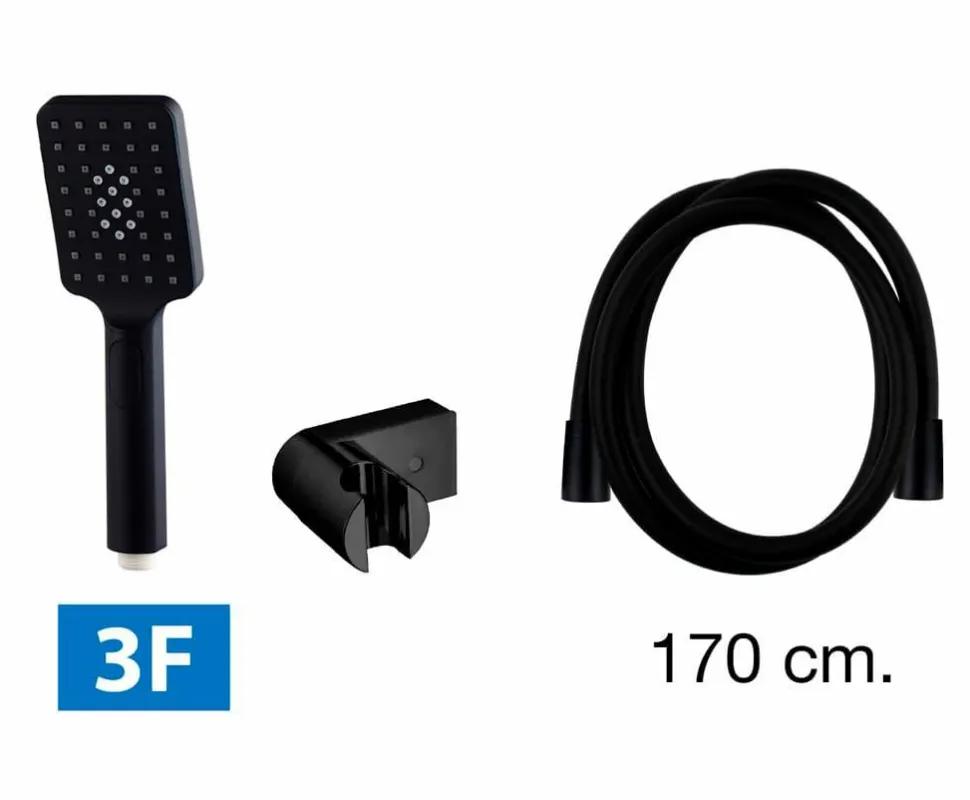 Grifo Monomando De Ducha Bold Negro Con Equipo (Mango De Ducha, Flexo Y Soporte) – 01BOL316NG – AQG