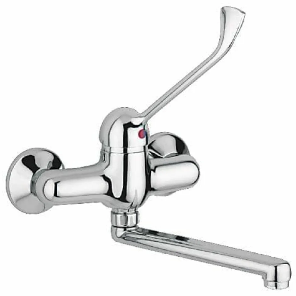 Grifo Monomando Mezclador Para Fijar En Pared Con Palanca Gerontológica. Latón Cromado – 07201.B – Nofer