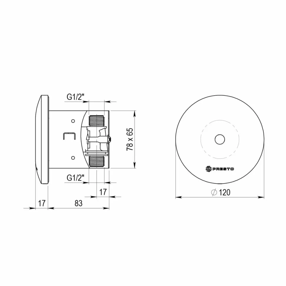Grifo Temporizado Ducha Un Agua Mural Por Sensor Accionamiento Mediante Sensor. PRESTO Domo Sensia D – 79301 – Presto Iberica