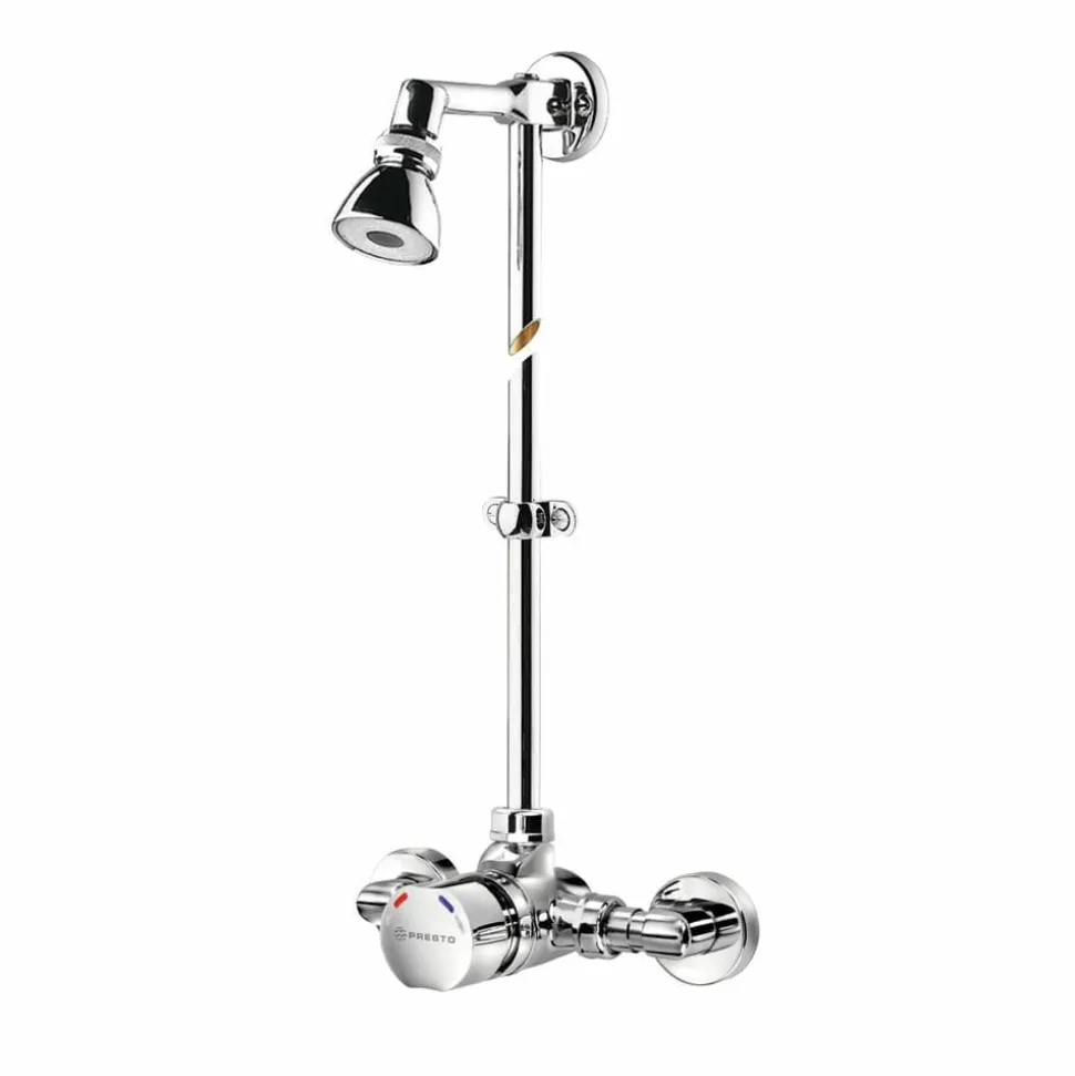 Grifo Temporizado Ducha Vista Mezclador Accionamiento Mediante Pulsador. PRESTO Conjunto Alpa 90 Arte Con Rociador Orientable (con Racores) – 98927 – Presto Iberica