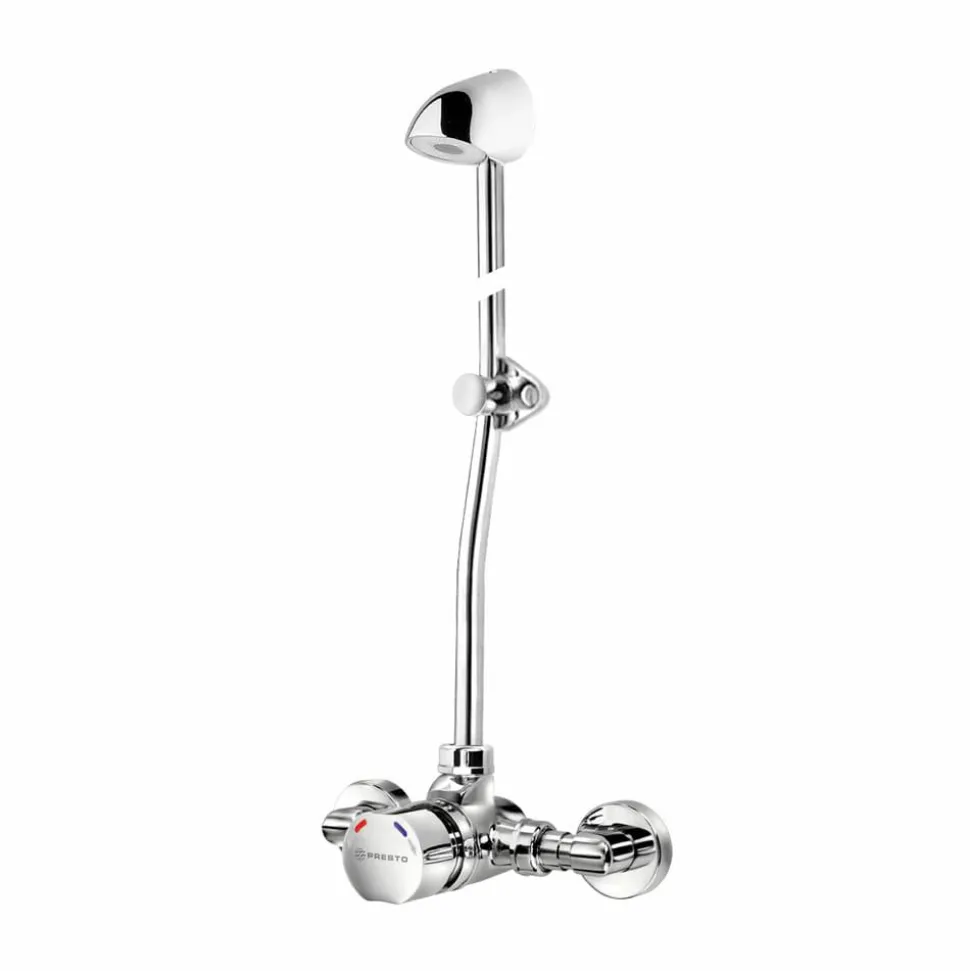 Grifo Temporizado Ducha Vista Mezclador Accionamiento Mediante Pulsador. PRESTO Conjunto Alpa 90 Arte Con Rociador Antivandálico (con Racores) – 98929 – Presto Iberica