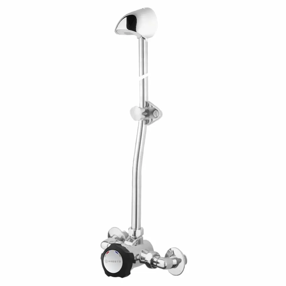 Grifo Temporizado Ducha Vista Mezclador Accionamiento Mediante Pulsador. Conjunto Alpa 80 Con Rociador Antivandálico (con Racores) – 98922 – Presto Iberica