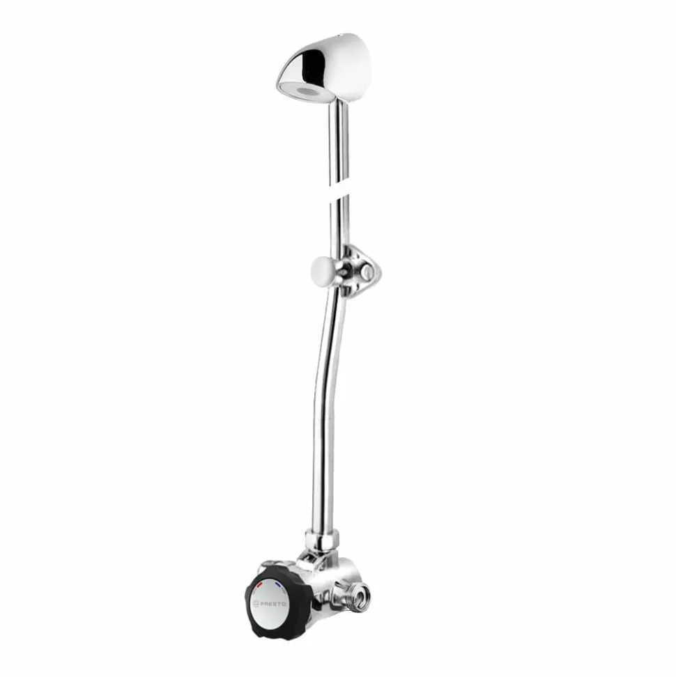Grifo Temporizado Ducha Vista Mezclador Accionamiento Mediante Pulsador. PRESTO Conjunto Alpa 80 Con Rociador Antivandálico (sin Racores) – 35921 – Presto Iberica