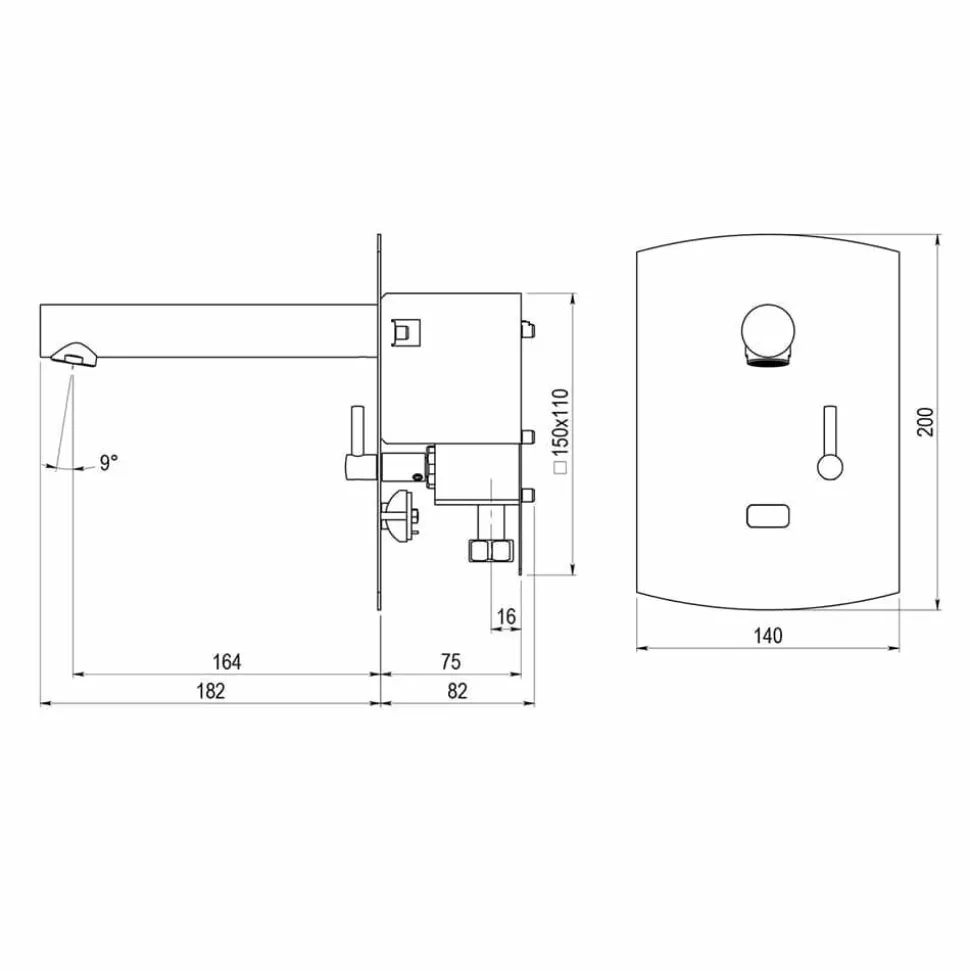 Grifo Temporizado Lavabo Mezclador Mural Por Sensor Accionamiento Mediante Sensor. PRESTO Domo Sensia PM – P3179251 – Presto Iberica