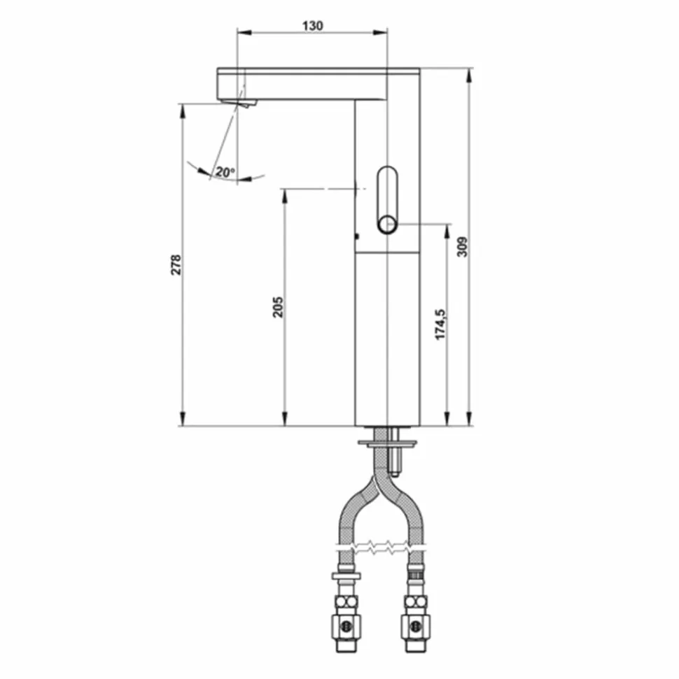 Grifo Temporizado Lavabo Mezclador Repisa Por Sensor Accionamiento Mediante Sensor PRESTO Soho LM Alto – PLE56211 – Presto Iberica