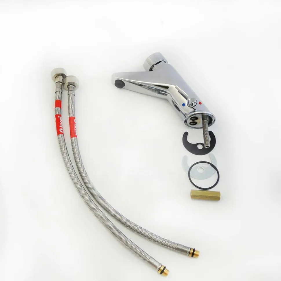 Grifo Temporizado Lavabo Mezclador Repisa Accionamiento Mediante Pulsador. PRESTO 105 LM Sin Llaves De Paso Pack 3 Unidades 20921 – PA-20921 – Presto Iberica