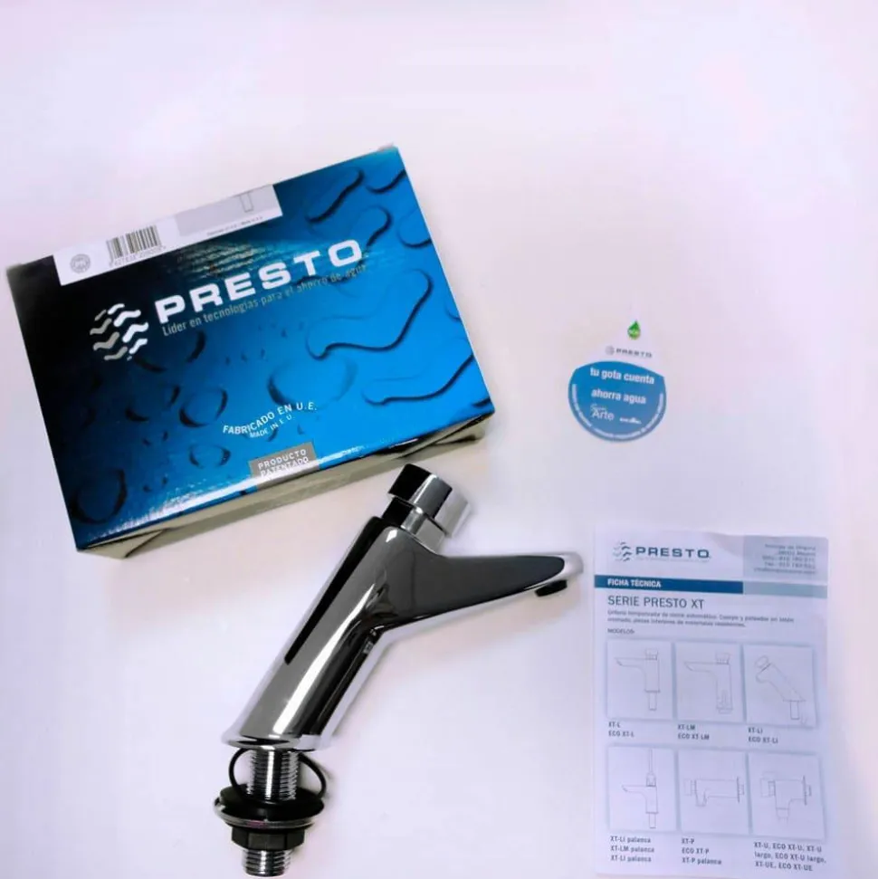Grifo Temporizado Lavabo Un Agua Repisa Accionamiento Mediante Pulsador PRESTO 105 L Pack 3 Unidades 20900 – PA-20900 – Presto Iberica
