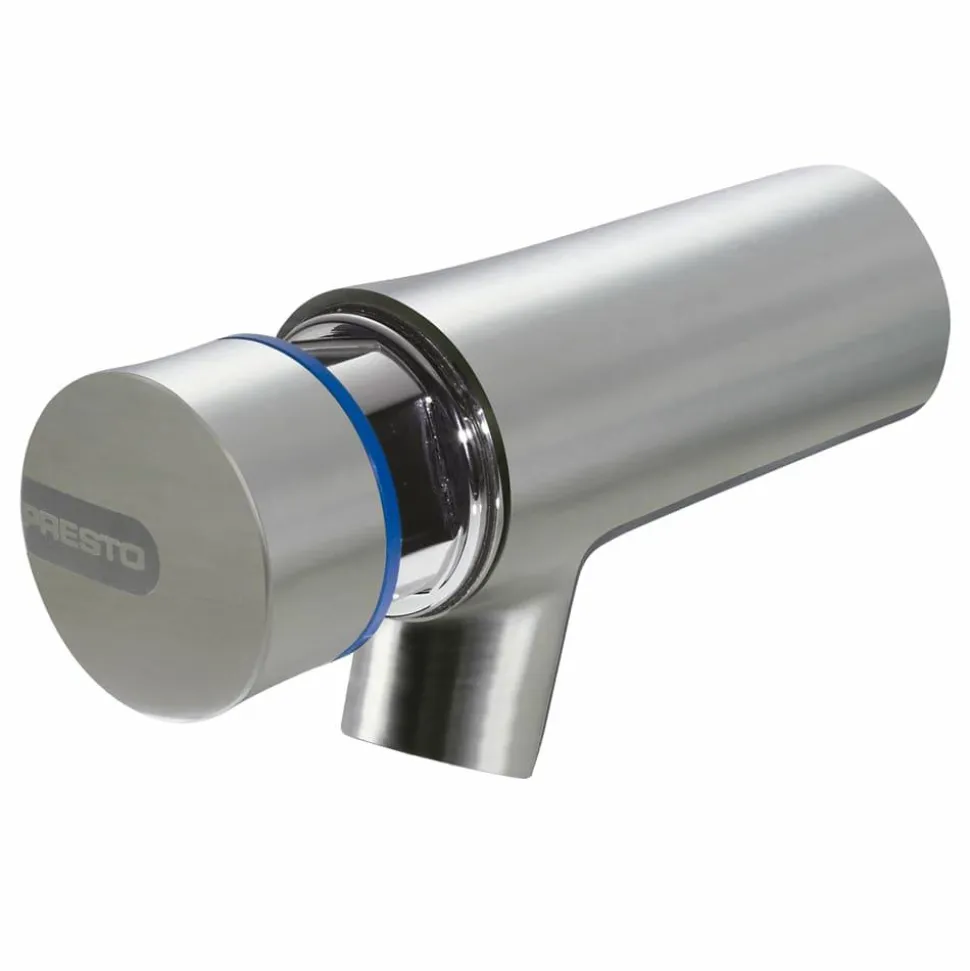 Grifo Temporizado Lavabo Un Agua Mural Visto Accionamiento Mediante Pulsador. PRESTO Neo Inox LP Mural – 66220 – Presto Iberica