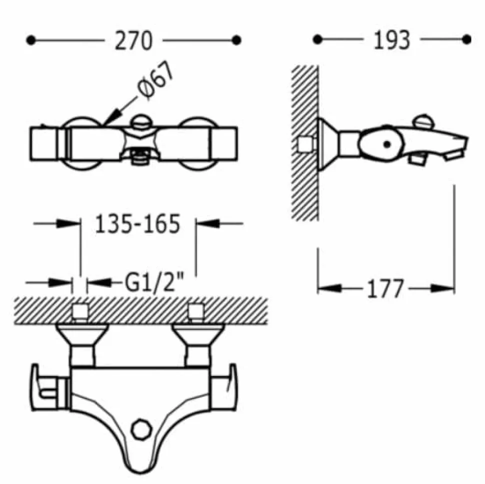 Grifo Termostático De Bañera Sin Accesorios – Basic – Tres Grifería