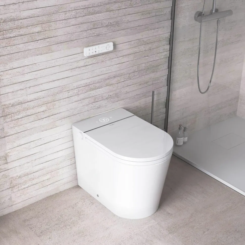 Inodoro A Suelo Con Cisterna Incorporada Con Función De Lavado Agua Fria Y Caliente Smart Toilet Con Display Blanco – Rada + – Mizubath -HNMRADA0010024