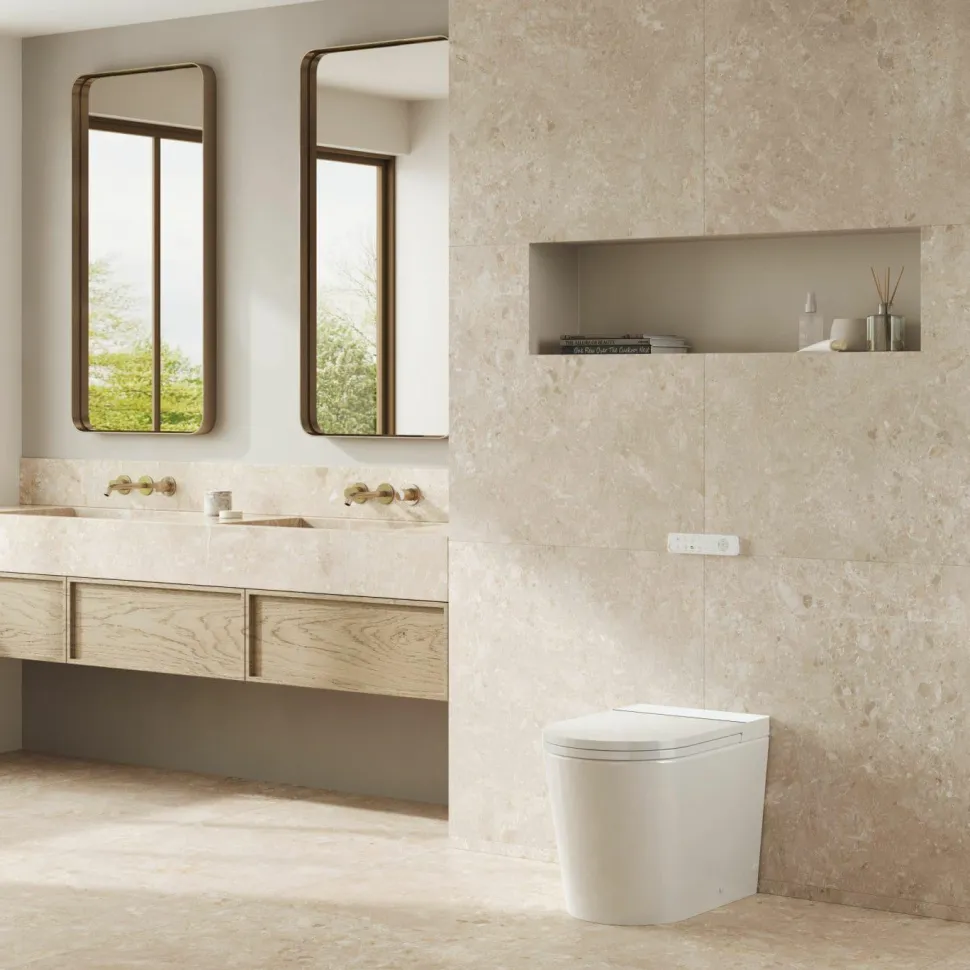 Inodoro A Suelo Con Cisterna Incorporada Con Función De Lavado Agua Fria Y Caliente Smart Toilet Con Display Blanco – Rada + – Mizubath -HNMRADA0010024