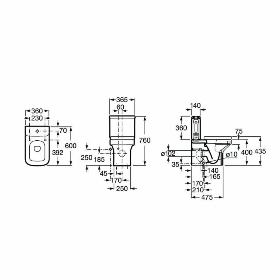 Inodoro Compacto Tanque Bajo Adosado A Pared Rimless – Roca – Dama