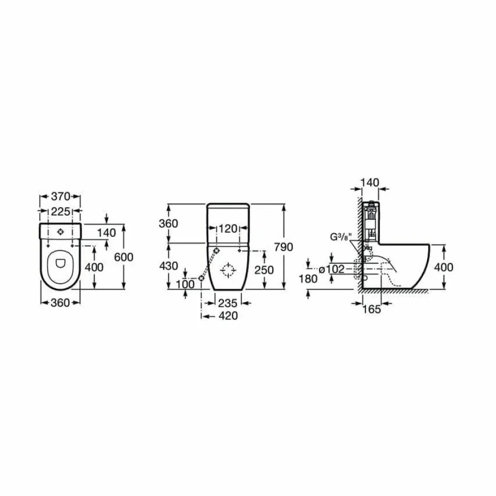 Inodoro Completo Altura Confort Adosado A Pared Con Salida Dual (incluye Taza, Cisterna De Alimentación Inferior Y Tapa De Supralit®) – Roca – Meridian A34224C00U/A341242000/A8012AB00B