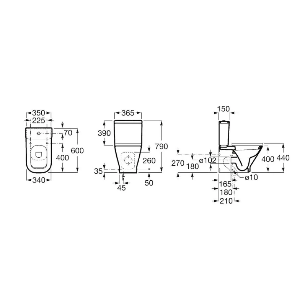 Inodoro Completo Compacto Adosado A Pared Con Salida Dual (incluye Taza, Cisterna De Alimentación Inferior Y Tapa Amortiguada De Supralit®) – The Gap Square – Roca – A342472000/A341470000/A80173200B