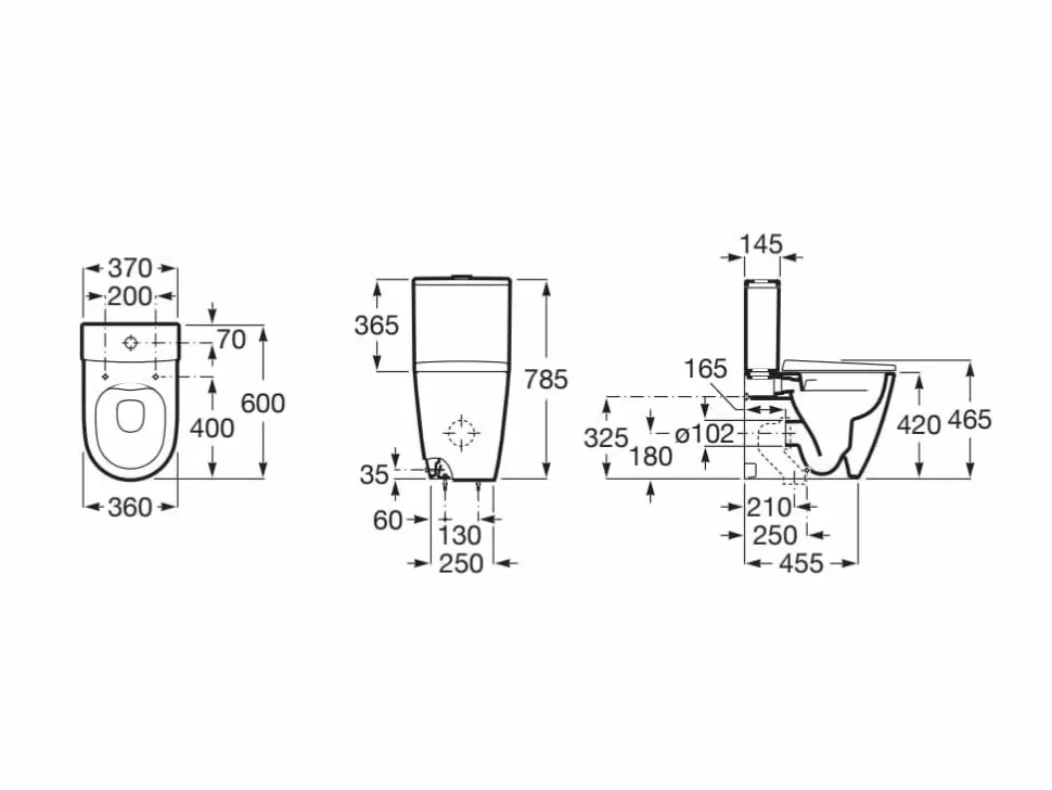 Inodoro Completo Compacto Rimless Con Salida Dual (incluye Taza, Cisterna De Alimentación Lateral Y Tapa Amortiguada) – ONA – Roca – A342688000 / A341680000 / A801E22001