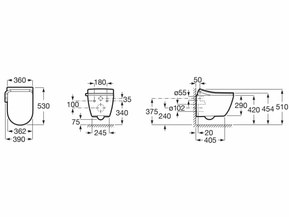 In-Wash® Smart Toilet Suspendido Rimless Con Salida A Pared – A803150S01 – Ona – Roca