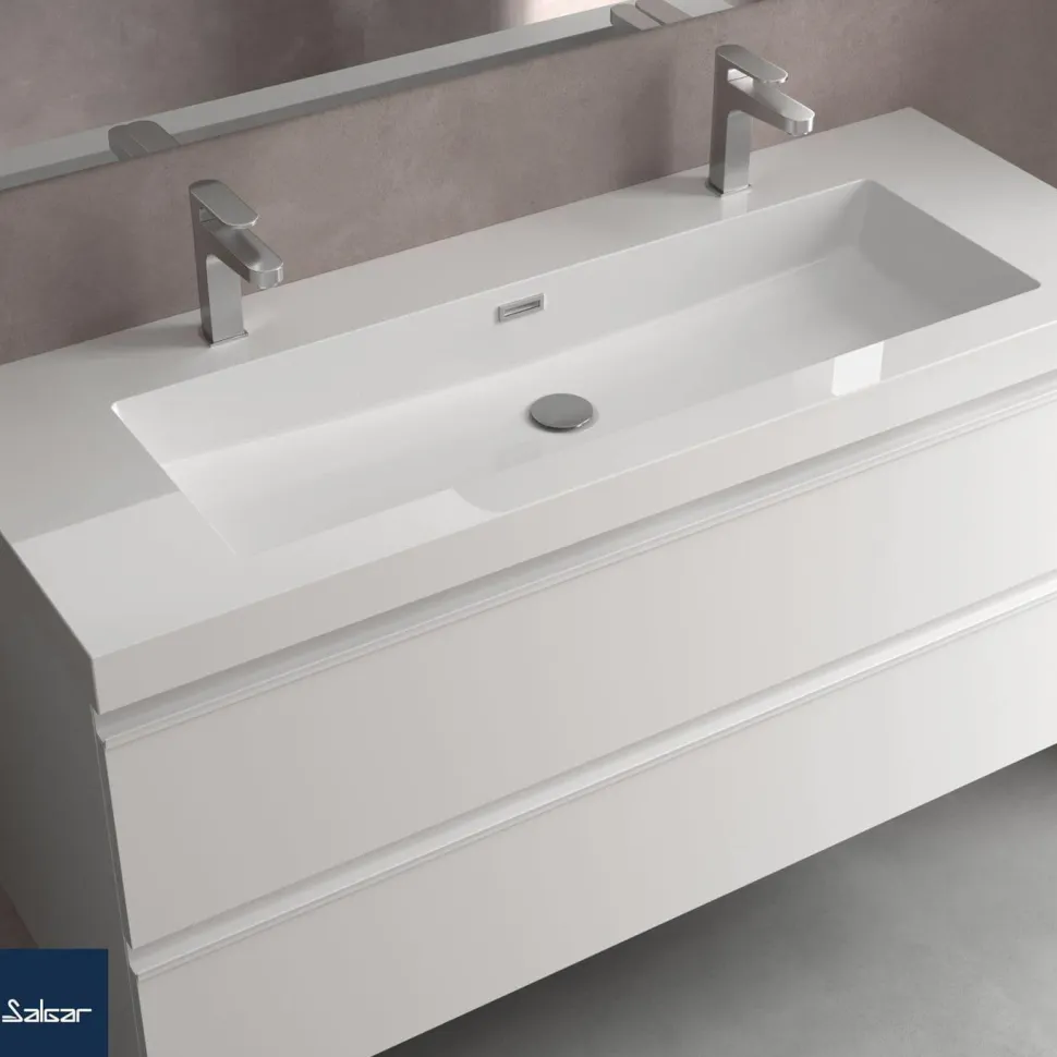 Lavabo De Carga Mineral Con Seno XL Y Dos Huecos Para Grifos- Toscana – Salgar