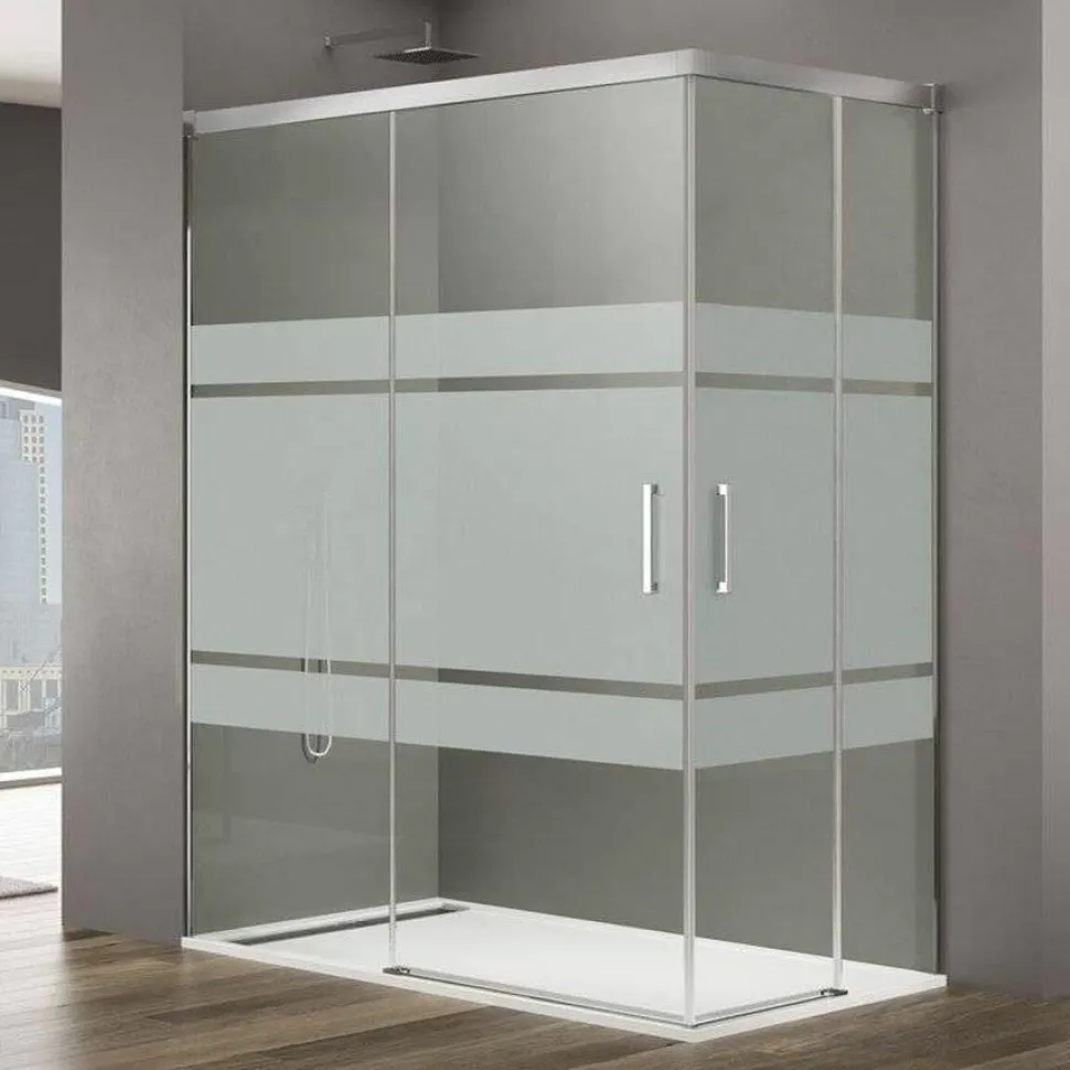 Mampara Angular 2 Fijos + 2 Correderas Decorado Frost Plus – Basic – GME