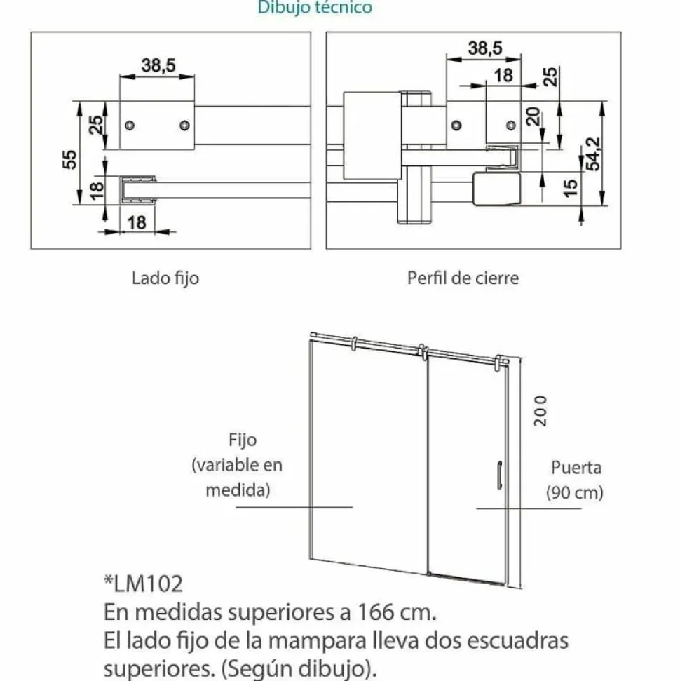 Mampara De Ducha Frontal De Acero 1 Fijo + 1 Puerta Corredera – Slim LM102 12 – Kassandra