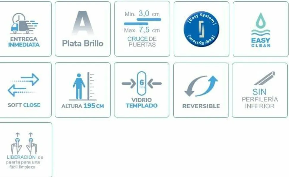 Mampara De Ducha Frontal 2 Fijos + 2 Puertas Correderas Perfil Plata Brillo – DE 100 – Delta – Kassandra