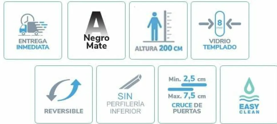 Mampara De Ducha Frontal Fijo + Puerta Corredera Deslizable Por La Parte Inferior Perfil Negro Con Apertura, Sin Cierre MK607 – Moka – Kassandra