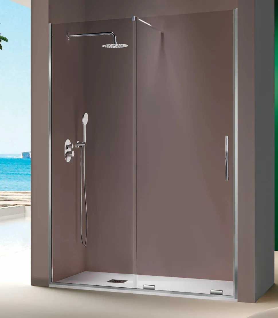Mampara De Ducha Frontal Fijo + Puerta Corredera Deslizable Por La Parte Inferior – Moka – MK102 – Kassandra