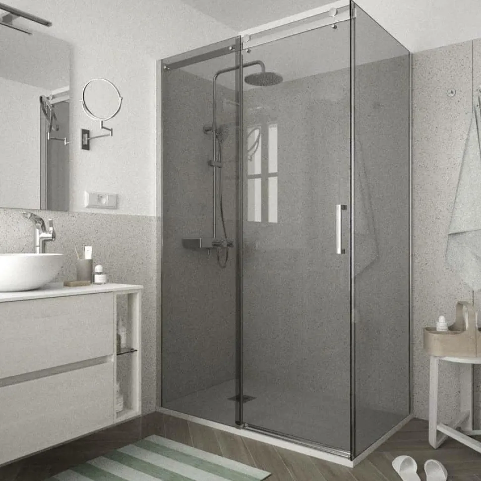 Mampara De Ducha Frontal Puerta Corredera + Fijo Con Lateral Fijo – Helsinki – Salgar