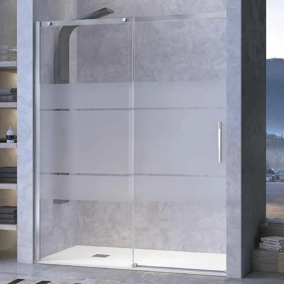 Mampara Frontal De Ducha 1 Fijo + Puerta Corredera Con Decorado Clio – Luna – Kassandra