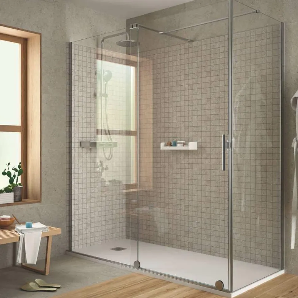 Mampara Frontal De Ducha Puerta Corredera + Fijo Y Lateral Fijo – Serie Reikiavik – Salgar