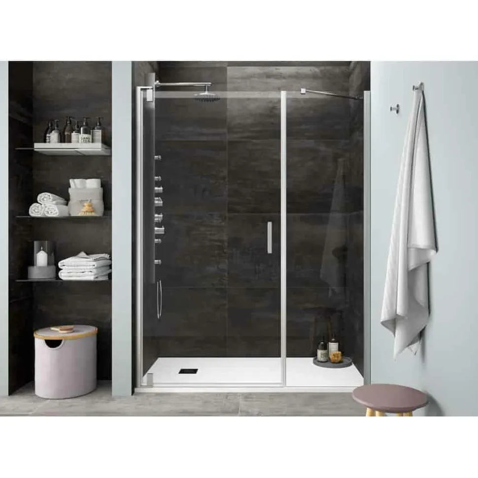 Mampara Frontal De Una Puerta Abatible Pivotante Con Fijo En Linea – Serie Malmö – Salgar