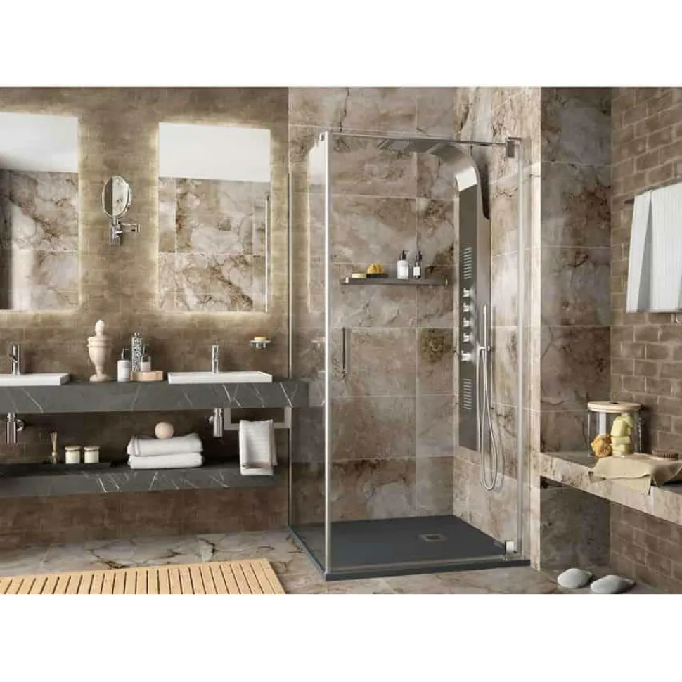 Mampara Frontal Ducha De Puerta Abatible Pivotante Y Lateral Fijo – Serie Malmö – Salgar