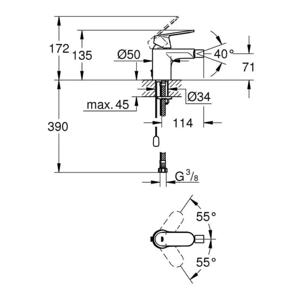 Monomando De Bidé Tamaño S Con Cadenilla – Euromsart Cosmopolitan – Grohe