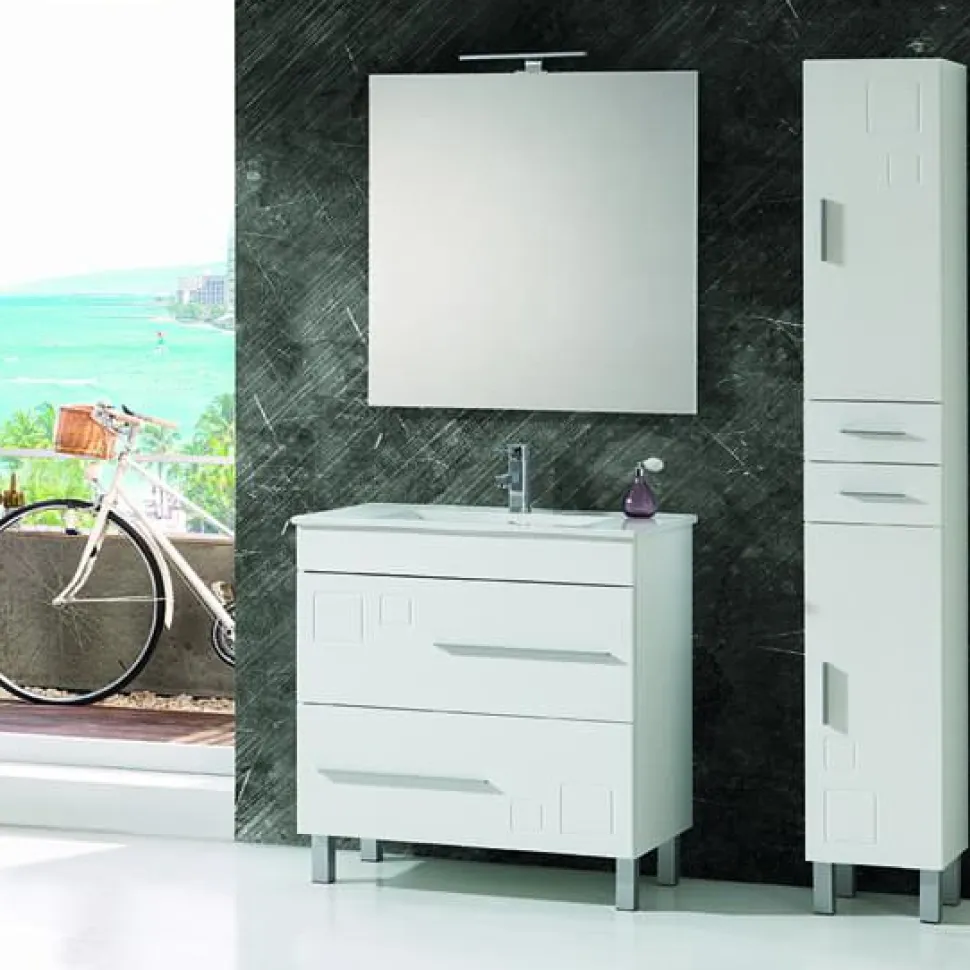 Mueble A Suelo Dos Cajones Y Lavabo Cerámico Blanco Brillo – Claudia/Tania – Muebles Jumar